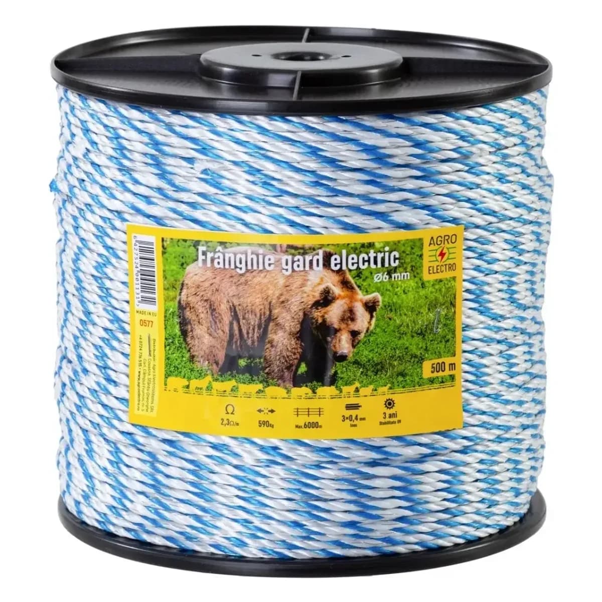 Frânghie gard electric Urs 500 m, 590 kg, 2,3 Ω/m