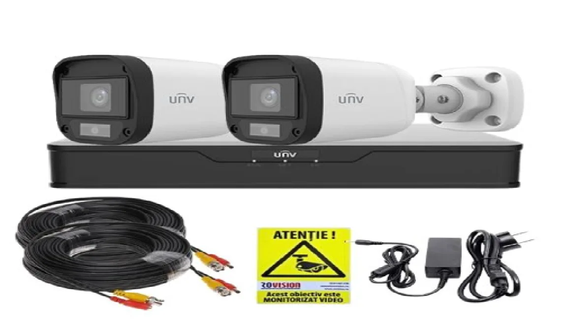 Kit supraveghere Uniview, 2 mini camere de exterior, ColorHunter, 5MP 2K+